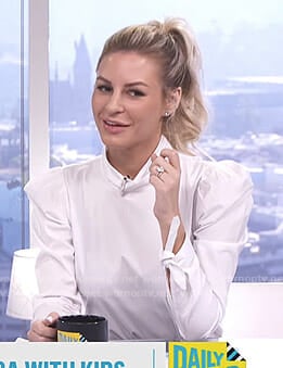 Morgan's white puff sleeve top with bow cuffs on E! News Daily Pop
