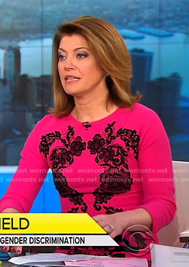 Norah's pink floral embroidered dress on CBS This Morning