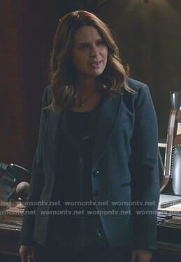 Quinn's blue herringbone blazer on Scandal