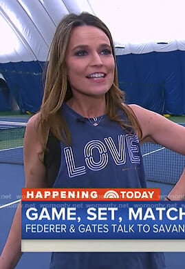 Savannah's navy love print tank top on Today
