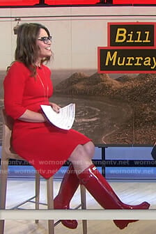 Savannah's red dress and tall rain boots on Today