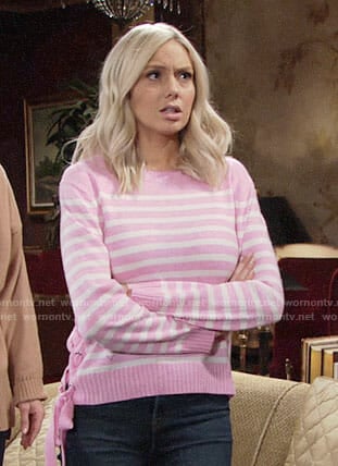 Abby's pink striped sweater with lace-up side on The Young and the Restless