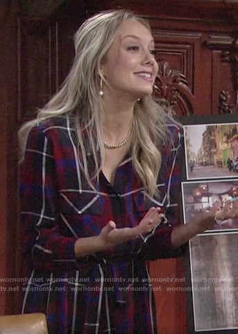 Abby's plaid maxi shirtdress on The Young and the Restless