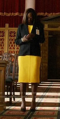 Annalise's yellow dress and black blazer on How to Get Away with Murder