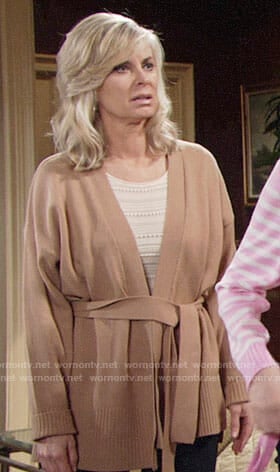 Ashley's camel belted cardigan on The Young and the Restless