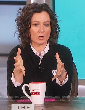 Sara's black heart embroidered cardigan on The Talk