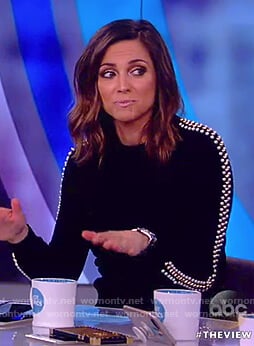 Paula's black pearl embellished sweater on The View