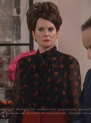 Karen's black strawberry print blouse on Will and Grace