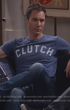 Will's blue clutch print t-shirt on Will and Grace