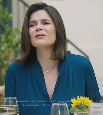 Heather's blue silk blouse on Life in Pieces