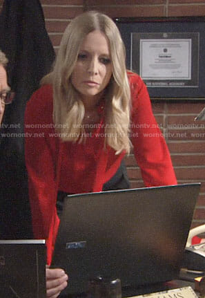 Christine's red tie neck blouse on The Young and the Restless