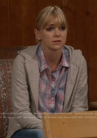 Christy's pink and blue plaid shirt on Mom