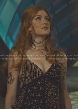 Clary's black floral patchwork dress on Shadowhunters