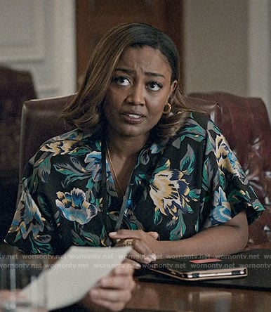 Daisy's floral wrap dress on Madam Secretary