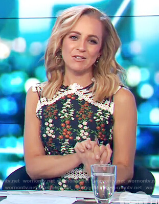 Carrie's floral print lace trim dress on The Project