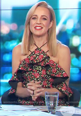 Carrie's rose print cold shoulder top on The Project