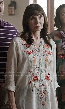 Gail's white embroidered tunic on Last Man on Earth