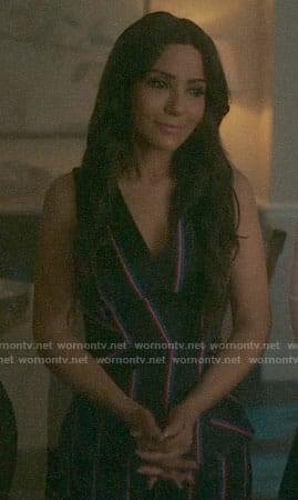 Hermione's striped peplum top and trousers on Riverdale