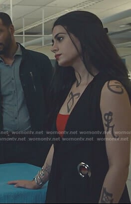 Isabelle's black long vest with grommets on Shadowhunters