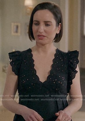 Jen's black eyelet top on Life in Pieces