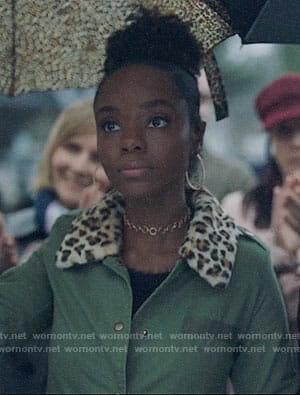 Josie's army jacket with leopard fur collar on Riverdale