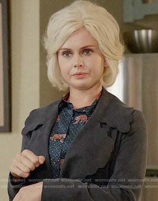 Liv's tiger print shirt and scalloped trim coat on iZombie
