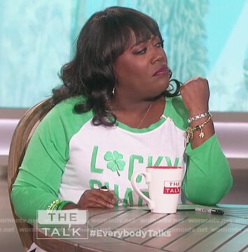 Sheryl's green lucky charm raglan t-shirt on The Talk
