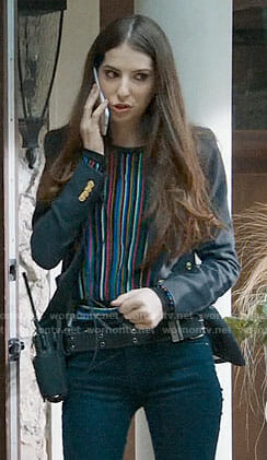 Madison's striped sweater and blazer on UnReal