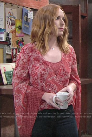 Mariah's red printed top with flared sleeves on The Young and the Restless