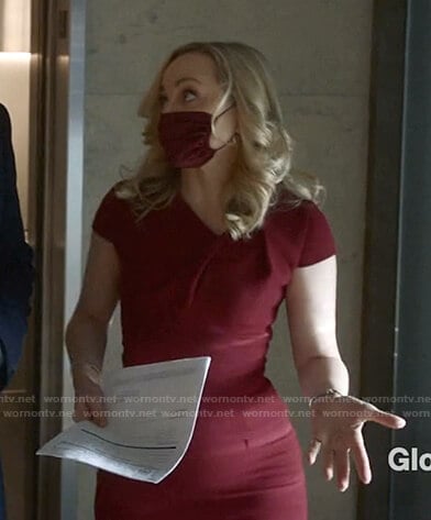 Marissa's red capped sleeve top on Bull