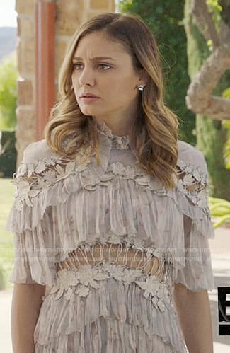 Megan's ruffled dress with cutouts on The Arrangement