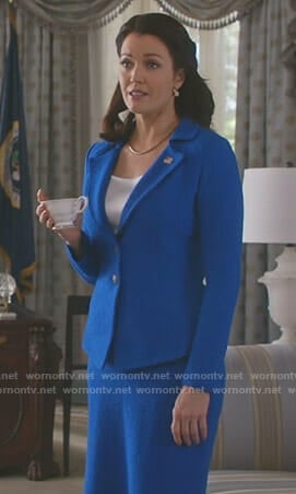 Mellie's blue blazer and skirt on Scandal
