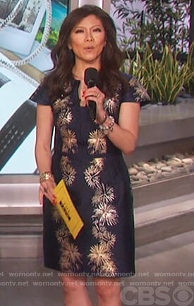 Julie's navy fireworks print dress on The Talk