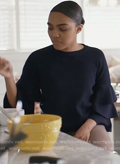 Jennifer's navy tiered bell sleeve top on Black Lightning