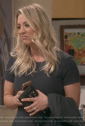 Penny's navy short sleeved dress on The Big Bang Theory