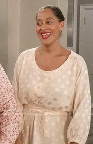 Bo's polka dot asymmetric buttoned dress on Black-ish