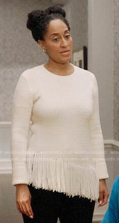 Rainbow's white fringed sweater on Black-ish