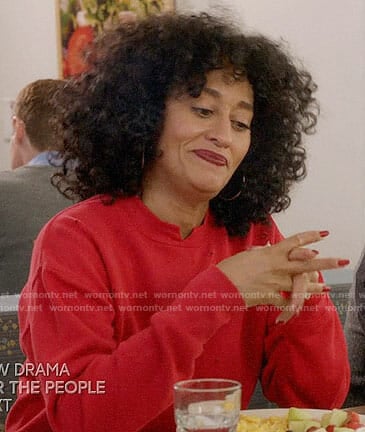 Rainbow's red distressed sweatshirt on Black-ish
