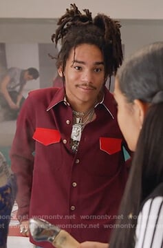 Luka's red shirt with contrast pockets on Grown-ish