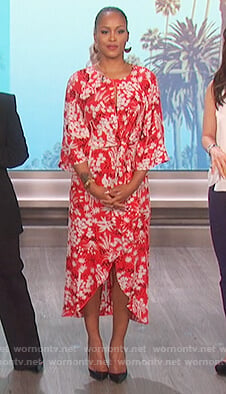 Eve's red floral print dress on The Talk
