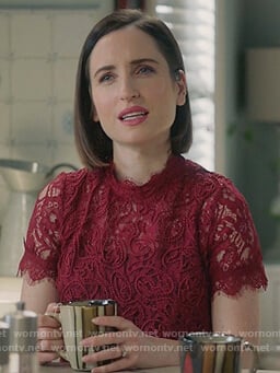Jen's red floral lace top on Life in Pieces