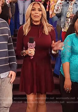 Wendy's red long sleeve tie neck dress on The Wendy Williams Show