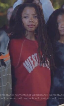 Jazlyn's red west coast print sweatshirt on Grownish