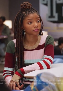 Skylar's multicolored striped sweater on Grown-ish