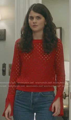Sabrina's red eyelet sweater on The Mick