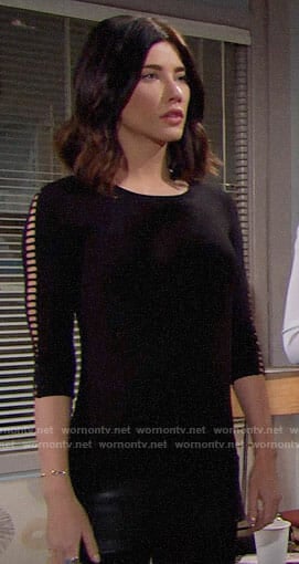 Steffy's black top with cutouts sleeves on The Bold and the Beautiful