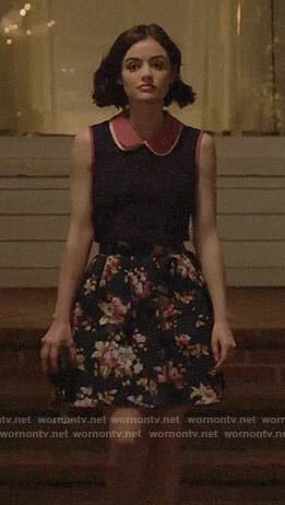 Stella's navy top with pink collar on Life Sentence