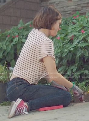 Stella's pink striped tee on Life Sentence