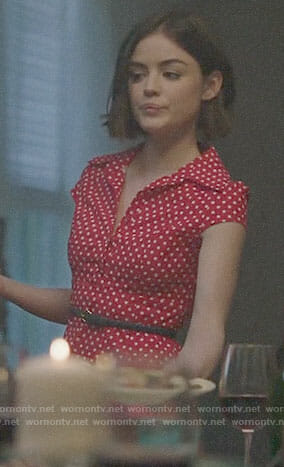 Stella's red polka dot shirtdress on Life Sentence