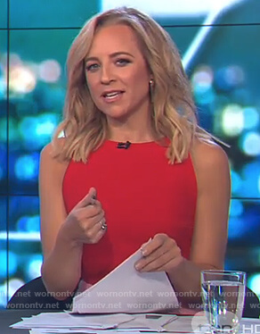 Carrie's red and pink sleeveless dress on The Project